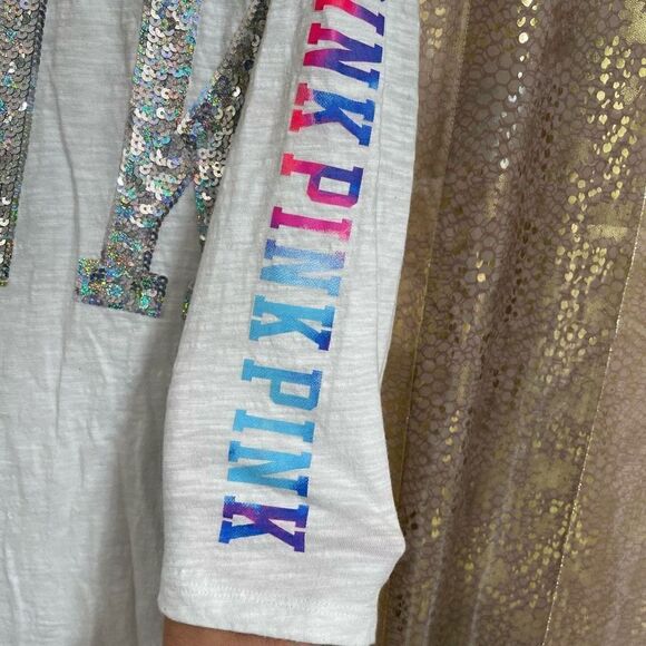 PINK Victoria’s Secret Watercolor Sequin Bling Oversized White T-Shirt, M - Picture 6 of 6
